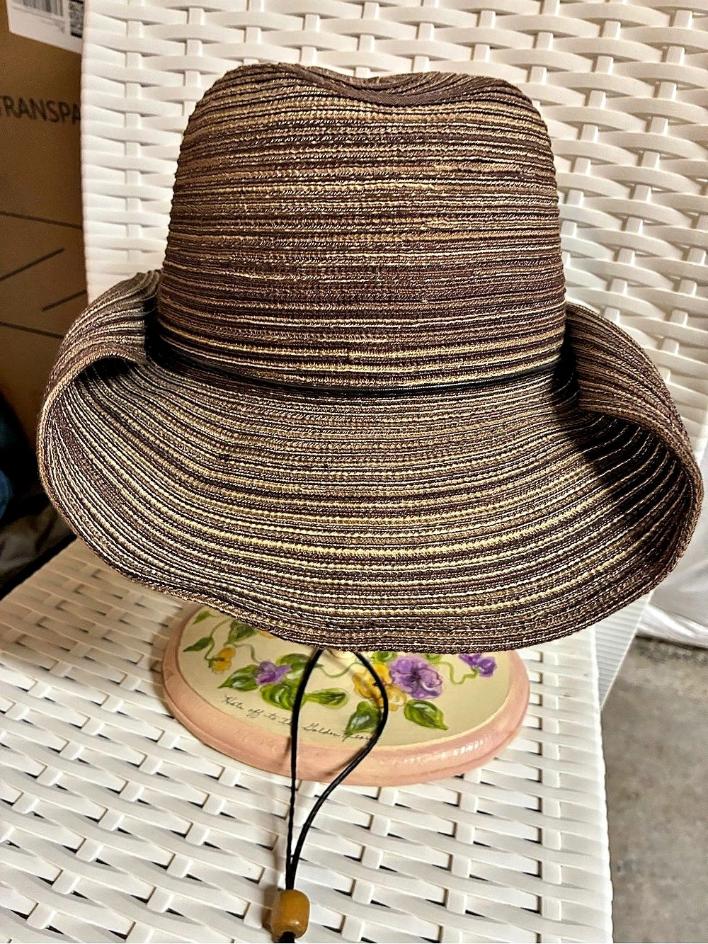 Scala Wide Brim woven cowboy hat in Brown & Gold Like New
